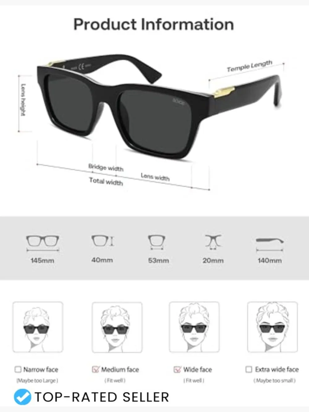 Trendy Polarized Square Sunglasses UV400 Retro 70s 80s 90s Shades Unisex
